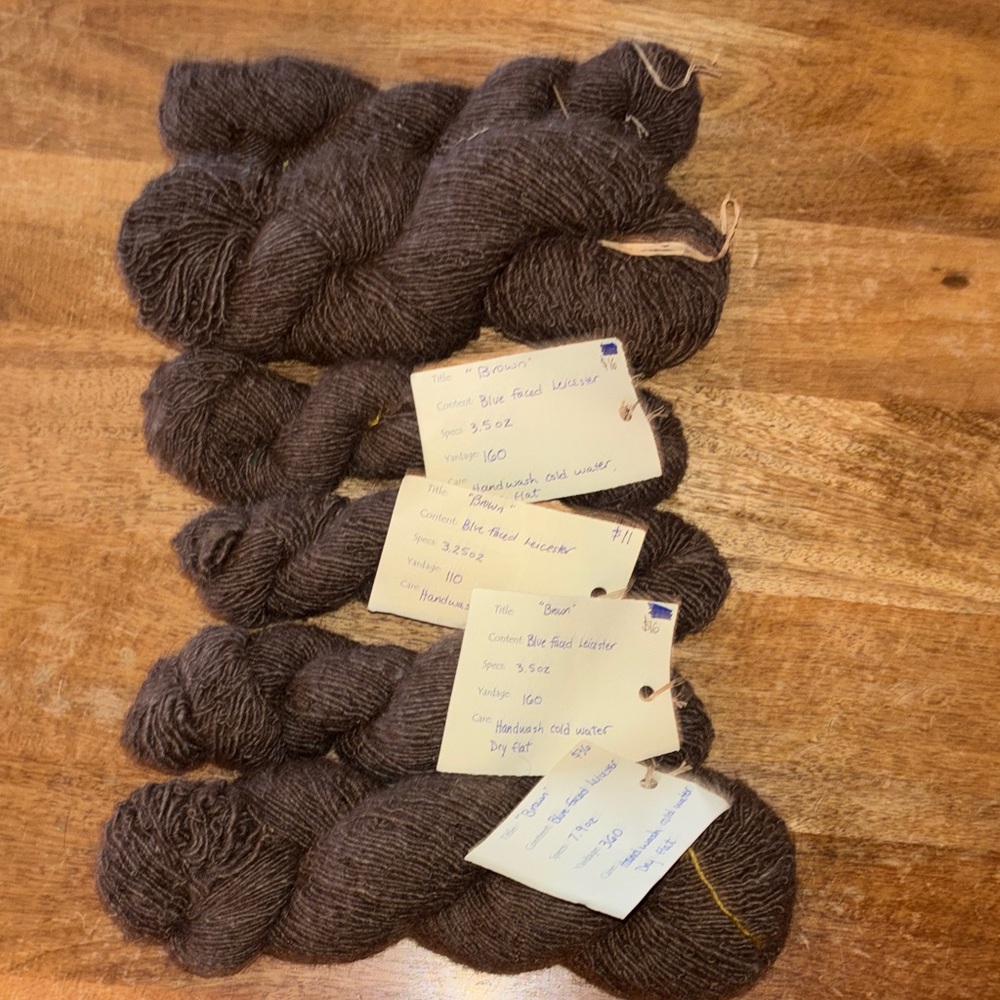Handspun Dark Brown Blue Faced Leicester sheep Yarn Skeins